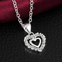 Noble Sweetheart Double \"Heart\" CZ Stone Silver Necklace Pendant For Women