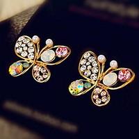 Noble Elegant Pearl Butterfly Hollow Out Of The Atmosphere Fashion Diamond Stud Earrings Earrings