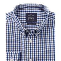 Non-Iron Navy Grey White Check Smart-Casual Classic Fit Single Cuff Shirt S Standard - Savile Row