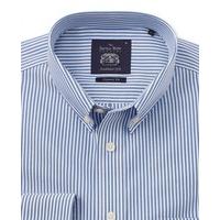 Non-Iron Blue White Stripe Smart-Casual Classic Fit Single Cuff Shirt XXL Standard - Savile Row