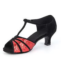 Non Customizable Women\'s Dance Shoes Latin Suede/Paillette Cuban Heel Outdoor More Colors