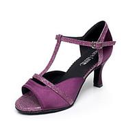 Non Customizable Women\'s Dance Shoes Latin/Salsa Satin Flared Heel Black/Purple