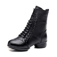 Non Customizable Women\'s Dance Shoes Leather Leather Latin /Modern Sneakers Chunky Heel Practice