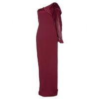 NOTTE BY MARCHESA One Shoulder Bow Wine Crepe Gown