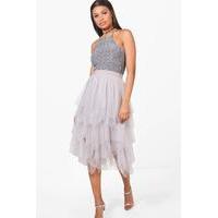 Nolita Layered Tulle Midi Skirt - grey