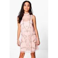 Nora Embellished Swing Dress - peach