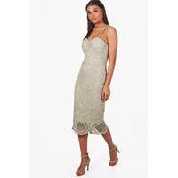 Nora Bustier Corded Lace Midi Dress - sage
