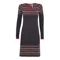 Nordic Patterned Knitted Dress Charcoal Grey