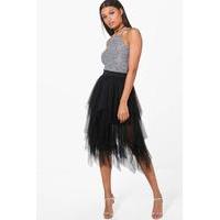 Nolita Layered Tulle Midi Skirt - black