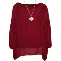 Nora Baggy Batwing Sleeve Necklace Top - Wine