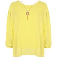 Nora Baggy Batwing Sleeve Necklace Top - Yellow