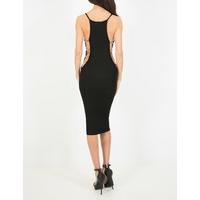 NORA - Black Midi Bodycon Dress with Cut Out Sides and Silver Metal Detail