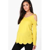 Nora Open Shoulder Ribbed Swing Top - yellow