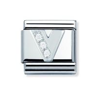 nomination cz sterling silver initial v charm 33030122