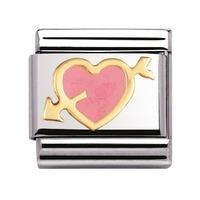 Nomination - Enamel And Gold 18ct \'Pink Heart With Arrow \' Charm 030253/01