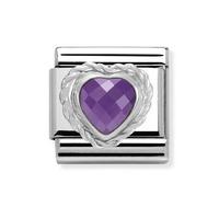 Nomination - Heart Faceted Cz & Sterling Silver Twisted Setting \'Purple\' Charm 330603/001