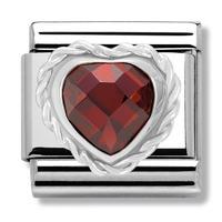 Nomination - Heart Faceted Cz & Sterling Silver Twist Setting \'Red\' Charm 330602/005