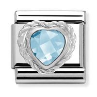 Nomination - Heart Faceted Cz & Sterling Silver Twisted Setting \'Light Blue\' Charm 330603/006