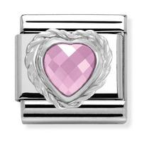 Nomination - Heart Faceted \'Pink\' Cz & Sterling Silver Twisted Charm 330603/003