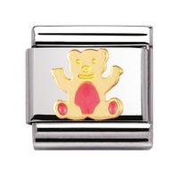 nomination stainless steel with enamel and 18ct gold light pink bear c ...