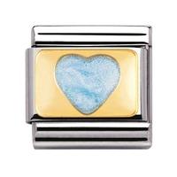 nomination enamel and gold 18ct light blue glitter heart charm 0302532 ...