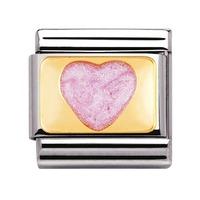 Nomination - Enamel And Gold 18ct \'Pink Glitter Heart\' Charm 030253/18