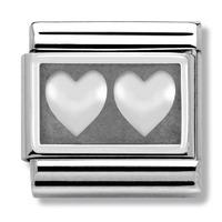 nomination sterling silver double heart charm 33010202