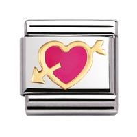 Nomination - Stainless Steel With Enamel And 18ct Gold \'Fuchsia Heart With Arrow\' Charm 030207/14