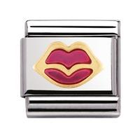 nomination stainless steel with enamel and 18ct gold fuchsia lips char ...