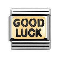 nomination stainless steel with enamel and 18ct gold good luck black c ...