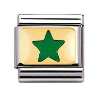 Nomination - Stainless Steel With Enamel And 18ct Gold \'Green Star \' Charm 030209/05