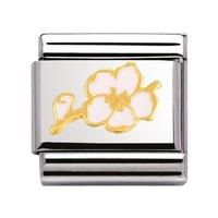 nomination stainless steel with enamel and 18ct gold peach blossom cha ...