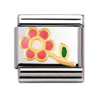 Nomination - Enamel And 18ct Gold \'Pink Flower With Stem\' Charm 030214/08