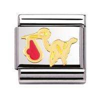 nomination stainless steel with enamel and 18ct gold pink stork charm  ...