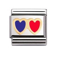 Nomination - Stainless Steel With Enamel And 18ct Gold \'Red And Blue Hearts\' Charm 030207 03