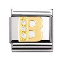 nomination 18ct gold and cz initial b link charm 03030102