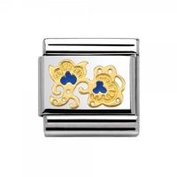 Nomination Cashmere Blue Enamel & 18ct Gold Flower Buds Charm 030281/17