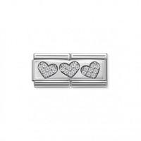 nomination composable double link in stainless steel 3 hearts charm 33 ...