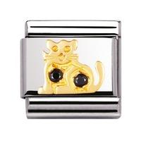 nomination stainless steel with 18ct gold and cz black cat 03030450