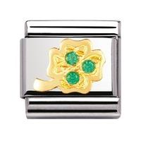 nomination 18ct gold and cz green four leaf clover charm 03031020