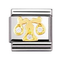 nomination stainless steel with 18ct gold and cz libra charm 03030207