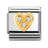 Nomination - Stainless Steel With 18ct Gold And CZ \'Light Blue Heart\' Charm 030311/15