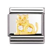 nomination stainless steel with 18ct gold and cz white cat 03030441