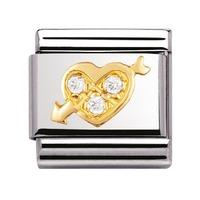 Nomination - Stainless Steel With 18ct Gold And CZ \'White Heart With Arrow\' Charm 030311/01