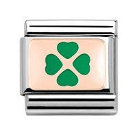 Nomination - Stainless Steel With 9ct Rose Gold And Enamel \'Green Four-Leaf Clover\' Charm 430201/08