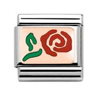 Nomination - Stainless Steel With 9ct Rose Gold And Enamel \'Red Rose\' Charm 430201/10