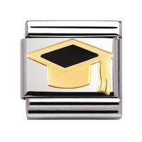 Nomination - Stainless Steel With Enamel And 18ct Gold \'Black Graduate Hat\' Charm 030223/08