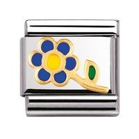 nomination enamel and 18ct gold blue flower with stem charm 03021406