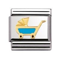 Nomination - Stainless Steel With Enamel And 18ct Gold \'Blue Pram\' Charm 030208/48