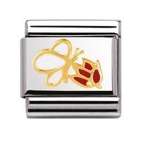 Nomination - \'Butterfly With Flower\' Charm With Enamel And 18ct Gold 030278/04